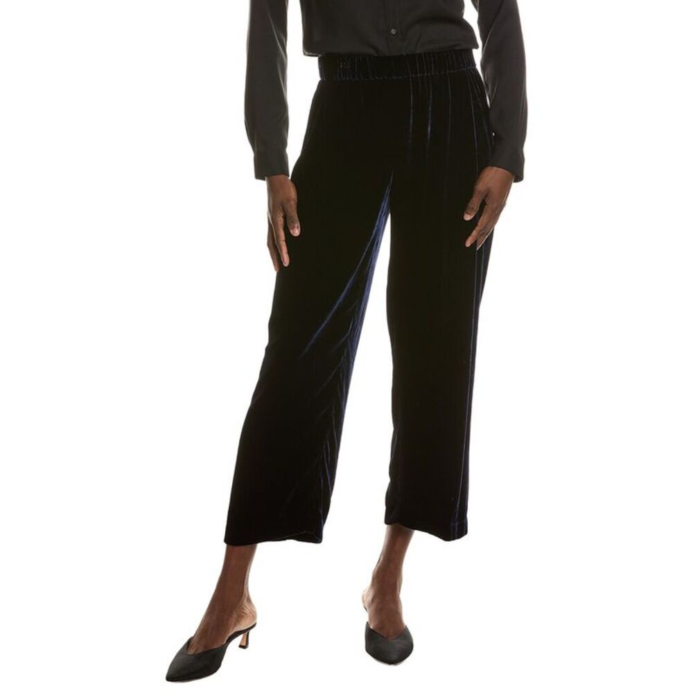 Eileen Fisher Womens Petite Velvet Silk-Blend Ankle Pant, Navy